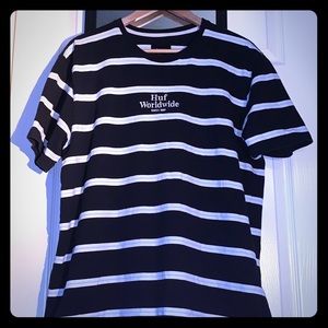 HUF worldwide striped logo tee